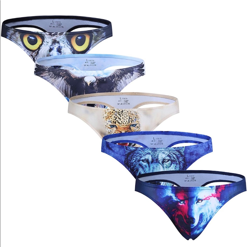 COPY - Wangjiang Mens size Large animal print thongs NIP with tags 5 pack lot